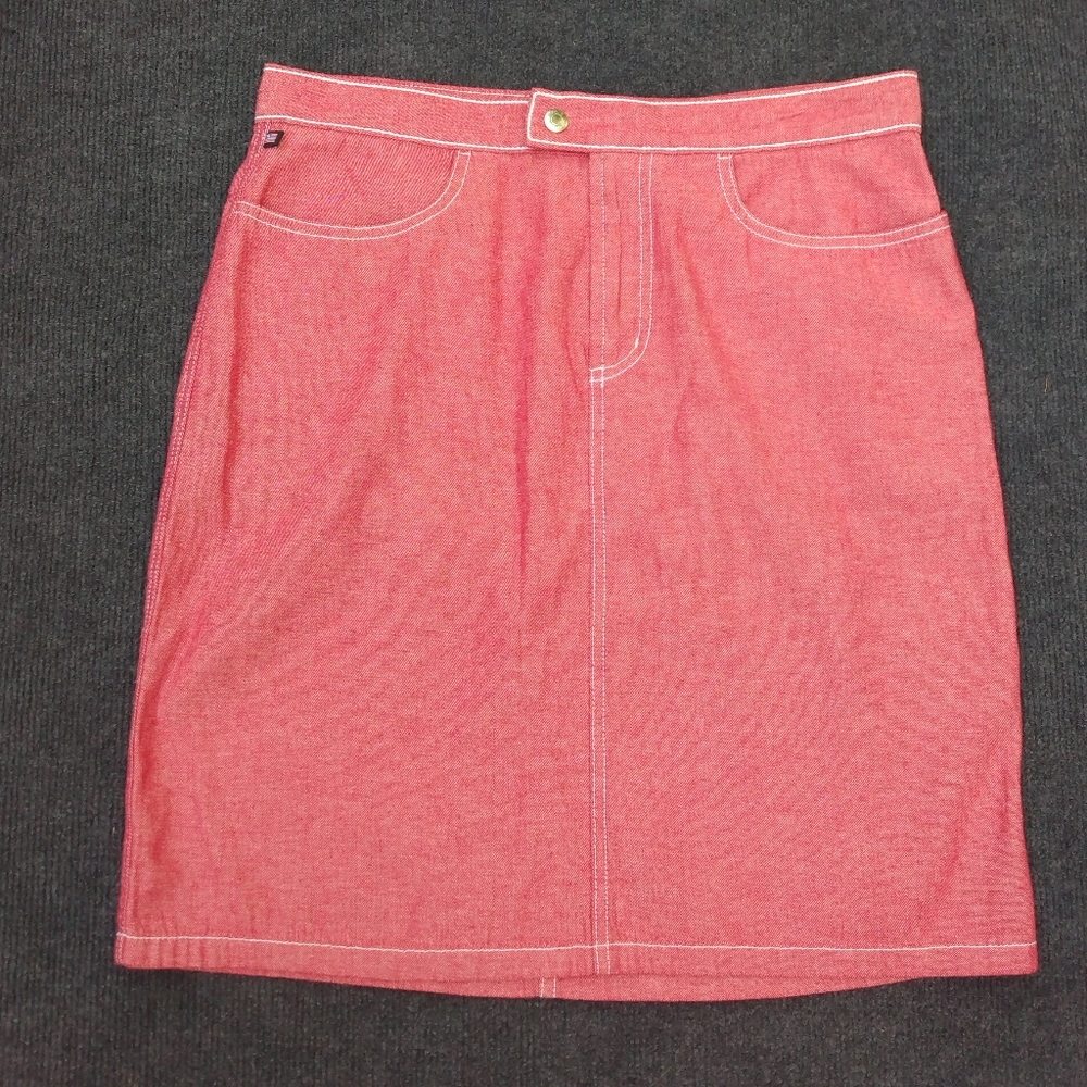 Red Preppy Pencil Skirt